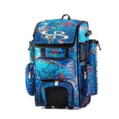 Boombah Rolling Superpack Baseball/Softball Gear Bag - 23-1/2" x 13-1/2" x 9-1/2" - Telescopic Handle - Holds 4 Bats - Wheeled Version - The Natural 2.0 Glitter Multi Orchid/White