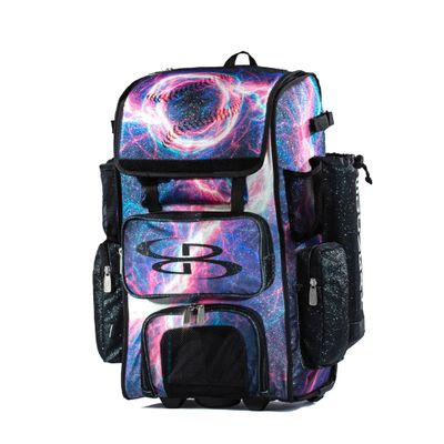 Boombah Rolling Superpack Baseball/Softball Gear Bag - 23-1/2" x 13-1/2" x 9-1/2" - Telescopic Handle - Holds 4 Bats - Wheeled Version - Nebula Glitter Navy/Multi
