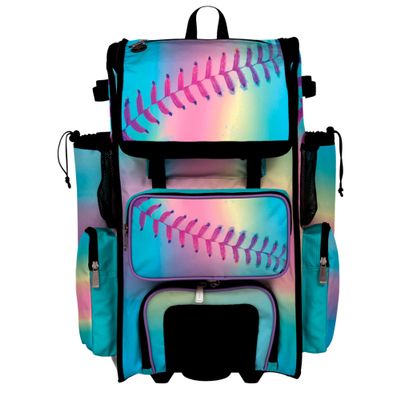 Boombah Rolling Superpack Baseball/Softball Gear Bag - Telescopic Handle - Holds 4 Bats - Wheeled Version - Softball Dream Multicolor