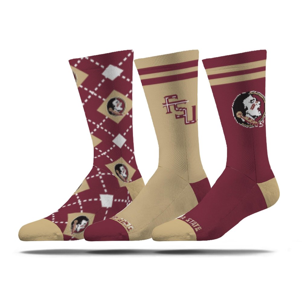 Strideline NCAA Mens Dress Socks- Campus Collection 3 Pack-Florida State-Size M/L (8-12)