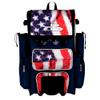Boombah Rolling Superpack Baseball/Softball Gear Bag - 23-1/2" x 13-1/2" x 9-1/2" - Telescopic Handle - Holds 4 Bats - Wheeled Version - USA Pixelpop Navy/Red/White view 1