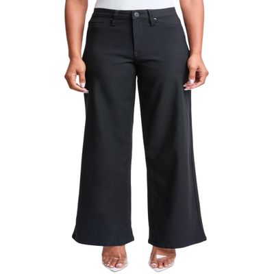 YMI Women's Hyperstretch Forever Color High Rise Wide Leg Pants, Black, M