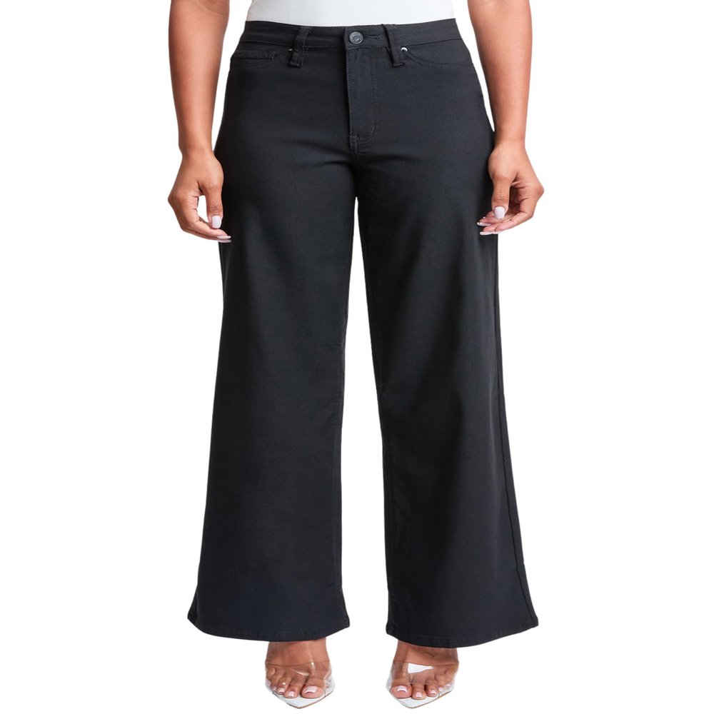 YMI Women's Hyperstretch Forever Color High Rise Wide Leg Pants, Black, M