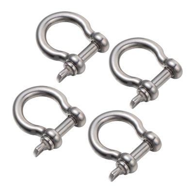 FAVOMOTO 4pcs Stainless Steel D-Shaped Shackles Horseshoe Shaped Metal Shackles for Lifting Towing Boating and Outdoor Applications