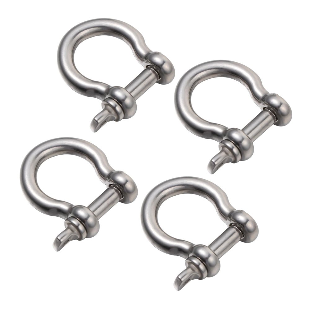 FAVOMOTO 4pcs Stainless Steel D-Shaped Shackles Horseshoe Shaped Metal Shackles for Lifting Towing Boating and Outdoor Applications