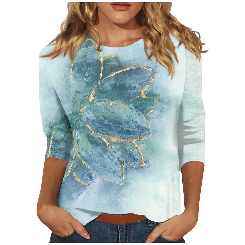 Plus Size Fall Outfits for Women, Womens Tshirts Birthday Shirts for Women 3/4 Sleeve Shirts Cute Print Graphic Tees Blouses Casual Plus Size Basic Tops Pullover Womens(3-Mint Green,Small)
