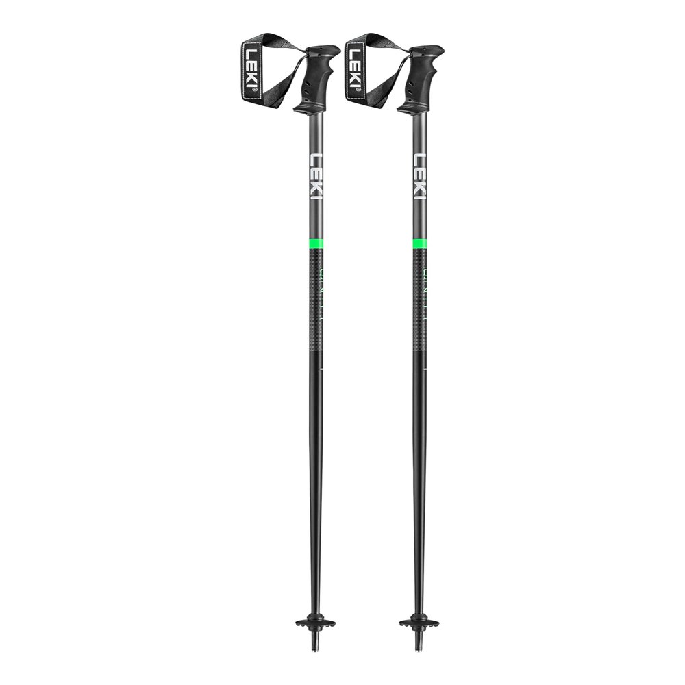 LEKI QNTM Lightweight Aluminum Ski Poles for Alpine Skiing - Black-Llight Anthracite-Neongreen - 130 cm