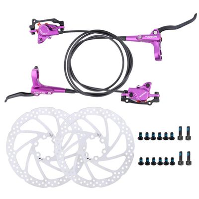 Complete Bike Hydraulic Disc Brake Set Front And Rear 800mm/1400mm Mountain Bike Aluminium Alloy Brakes Kit With IS/PM Adapter And 160mm Rotor For BMX XC Trail (Color : Purple, Size : F: 800mm/R: 14