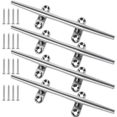 10 Inch 316 Stainless Steel Boat Cleats, Open Base Dock Cleats with Fasteners, Boat Dock Cleats Rope Cleat for Boat Docks, Decks or Nautical Decor (4 Pack)