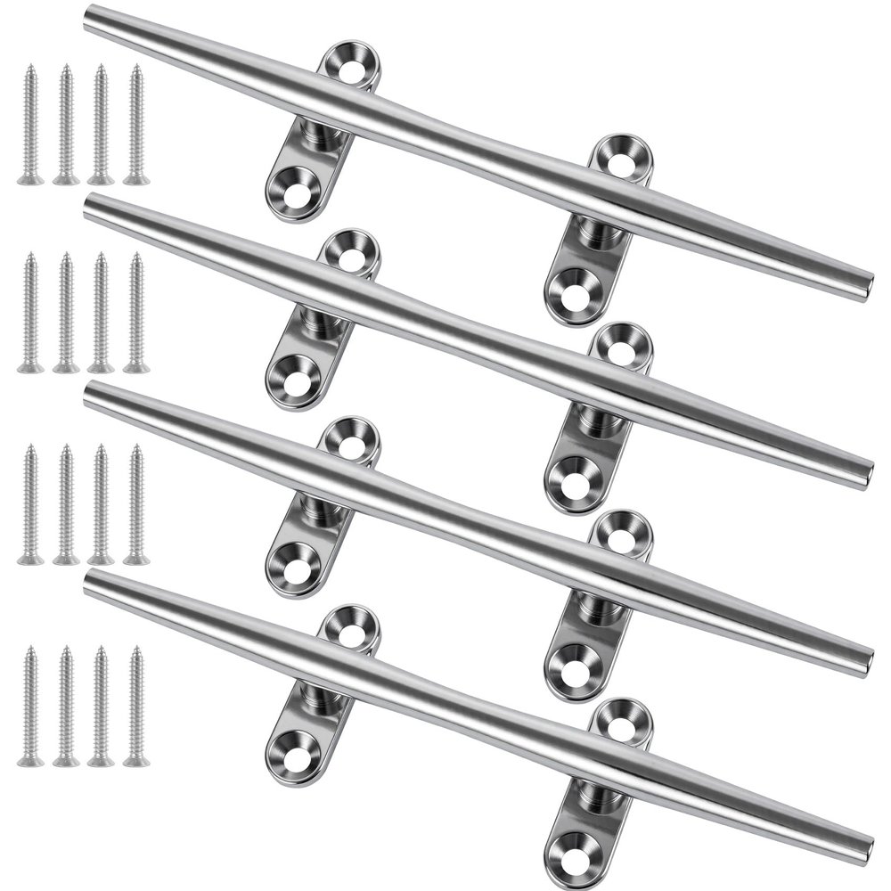 10 Inch 316 Stainless Steel Boat Cleats, Open Base Dock Cleats with Fasteners, Boat Dock Cleats Rope Cleat for Boat Docks, Decks or Nautical Decor (4 Pack)