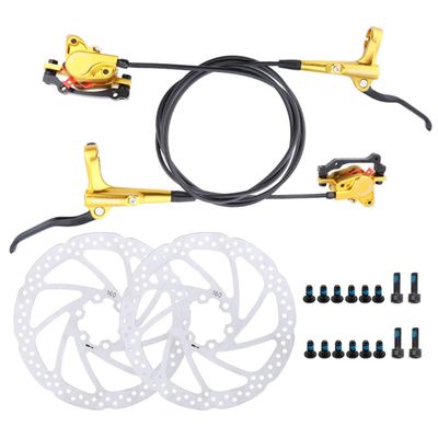 Complete Bike Hydraulic Disc Brake Set Front And Rear 800mm/1400mm Mountain Bike Aluminium Alloy Brakes Kit With IS/PM Adapter And 160mm Rotor For BMX XC Trail (Color : Gold, Size : F: 800mm/R: 1400