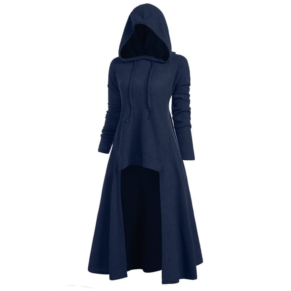 Hooded Robe Halloween Men's Women's Unisex Halloween Hooded Robe Cloak Full Length Cape Knight Cool Cosplay Costume Retro Gothic Medieval Renaissance Cloak Capes Navy Xl