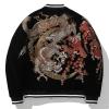 USTZFTBCL Heavy Industry Dragon Embroidery Autumn Baseball Uniform Jacket Embroidered Coat Youth Trendy Casual Coats Couples Black and Red XL view 2