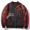 USTZFTBCL Heavy Industry Dragon Embroidery Autumn Baseball Uniform Jacket Embroidered Coat Youth Trendy Casual Coats Couples Black and Red XL view 3