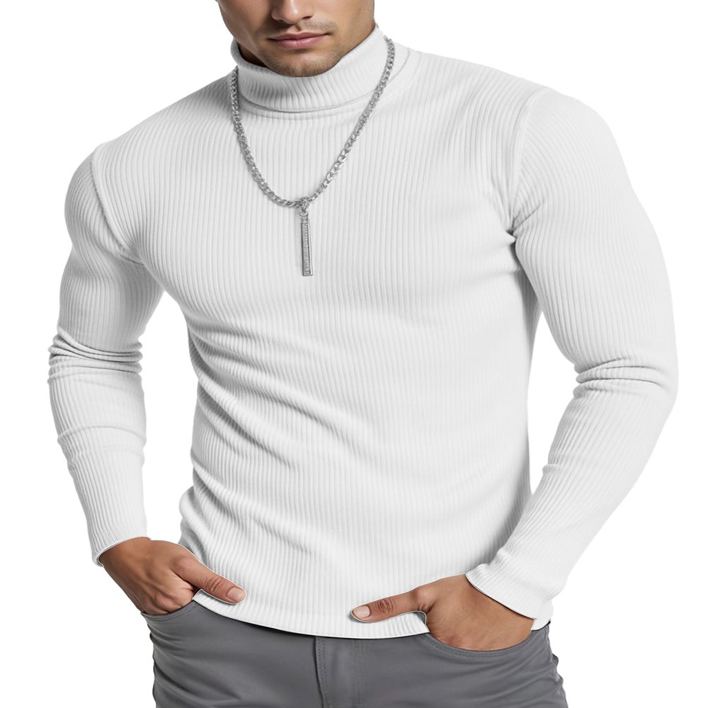 NY Threads Men's Ribbed Turtleneck Slim Fit Pullover Casual Long Sleeves Basic Top, Medium, White