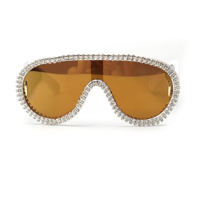 bullabulling Bling Rhinestone Sunglasses for Women Men Oversized Silver Mirrored Futuristic Shield Sun Glasses Designer Style (Gold)