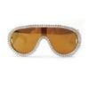 bullabulling Bling Rhinestone Sunglasses for Women Men Oversized Silver Mirrored Futuristic Shield Sun Glasses Designer Style (Gold) view 1