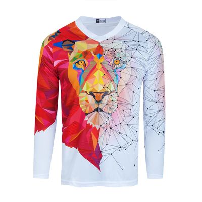 Weimostar Dirt Bike Jersey Mens Long Sleeve Motorcycle Motocross Racing Cycling T Shirt MTB Bicycle Clothes 3D White Red Lion Size L