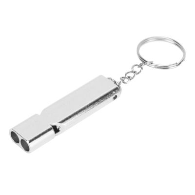 10 Aluminum Emergency Whistles with Keychain, Double Barrel HF Survival Whistle, Loud, Camping Signal Whistle for Camping, Hiking, Fishing, Boating and Other Outdoor Activities(Silver)