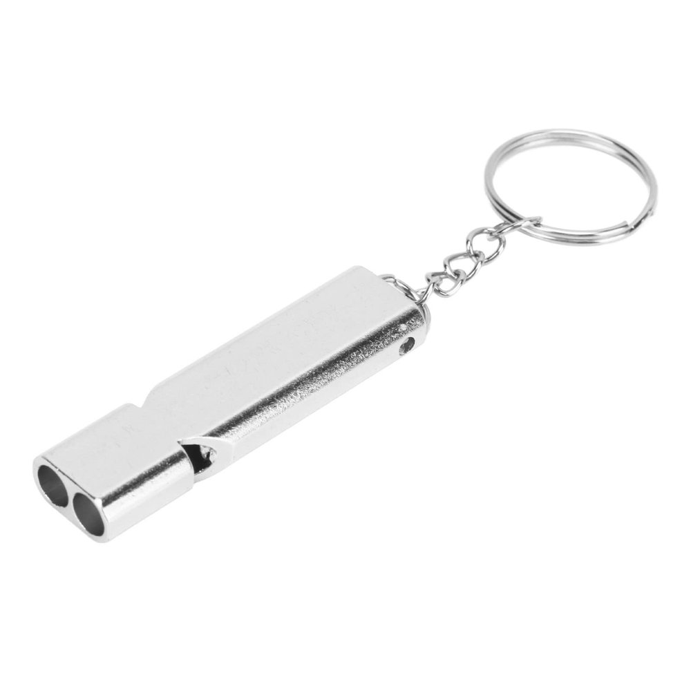10 Aluminum Emergency Whistles with Keychain, Double Barrel HF Survival Whistle, Loud, Camping Signal Whistle for Camping, Hiking, Fishing, Boating and Other Outdoor Activities(Silver)