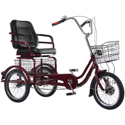 16inch Adult Rickshaw Pedal Tricycle,Mobility Scooter Trike for Elderly,Comfortable Sponge seat with armrest,3 Wheels Cruiser Trike,Pneumatic Spoke Wheel