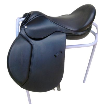 AHS us Exclusively Designed Plain Leather Treeless Jumping Saddle, with Detachable Pannels, Knee Blocks and Adjustable Girthing Straps (16", Black)