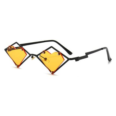 COTIA Women Rimless Love Heart Hip Hop Sunglasses Men Irregular Metal Frame Sun Glasses Gradient Party Retro Eyeglasses Shades UV400 (yellow)