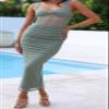 Recious Womens Sexy Sleeveless Mesh Paneled Ribbed Ruched Ruffles Bodycon Party Clubwear Dress Green view 2