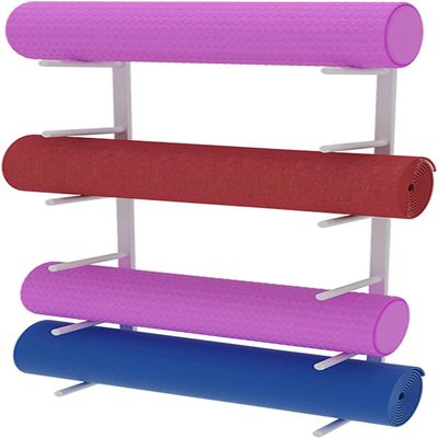 CIRCIR Yoga Mat Holder Wall Mount, Home Gym 6 Tier Foam Roller/Towel Rack with Hooks, Metal Fitness Equipment Organized for Men/Women (Color : White)