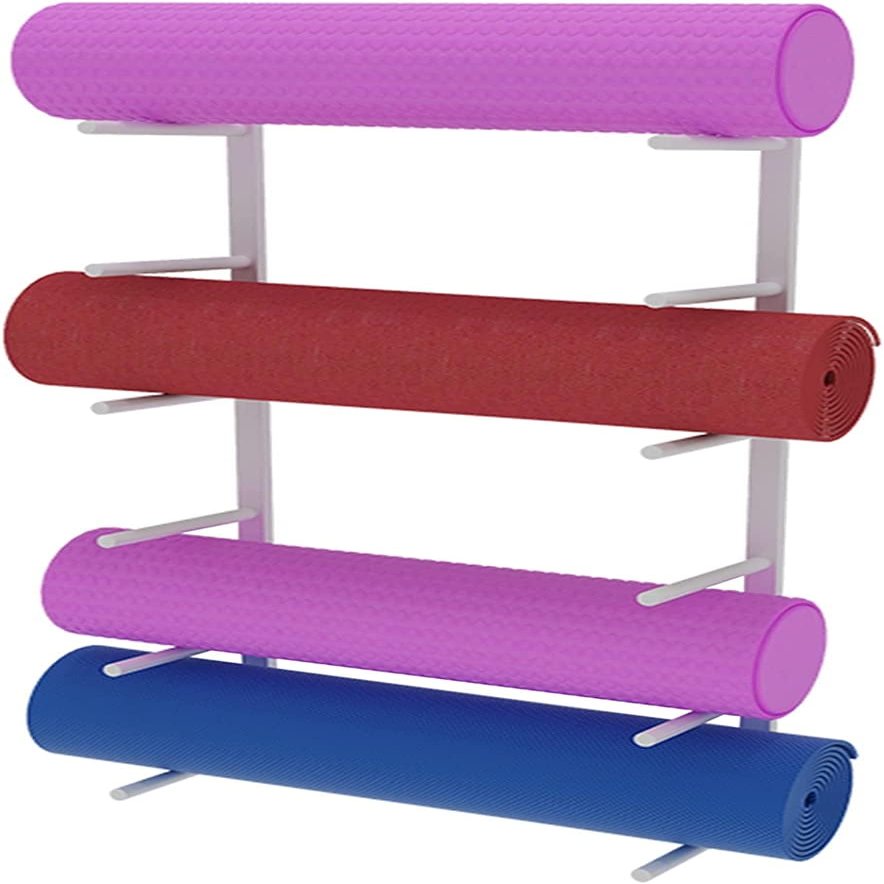 CIRCIR Yoga Mat Holder Wall Mount, Home Gym 6 Tier Foam Roller/Towel Rack with Hooks, Metal Fitness Equipment Organized for Men/Women (Color : White)