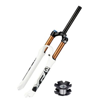 BOXKAT Magnesium Alloy 26inch Mountain Bike Suspension Fork, Straight Tube Shoulder Control Air Fork QR 9mm 1-1/8" Outdoor (Color : White, Size : 29inch)