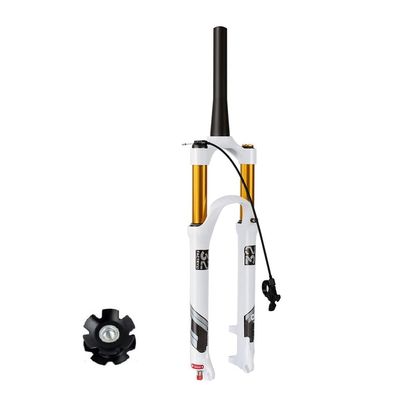 BOXKAT Suspension Fork 26" 27.5" 29", White 1-1/8" Travel 140mm Threadless Steerer Air Fork Bike Accessories (Color : Tapered Remote Lockout, Size : 29)
