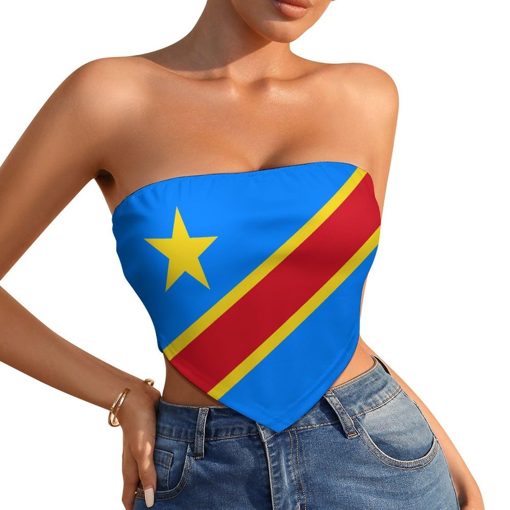Linkasi Democratic Republic of Congo Flag Women's Sexy Open Back Thong Bikini Tie Sides Bottom Triangle Bikini Swimsuit