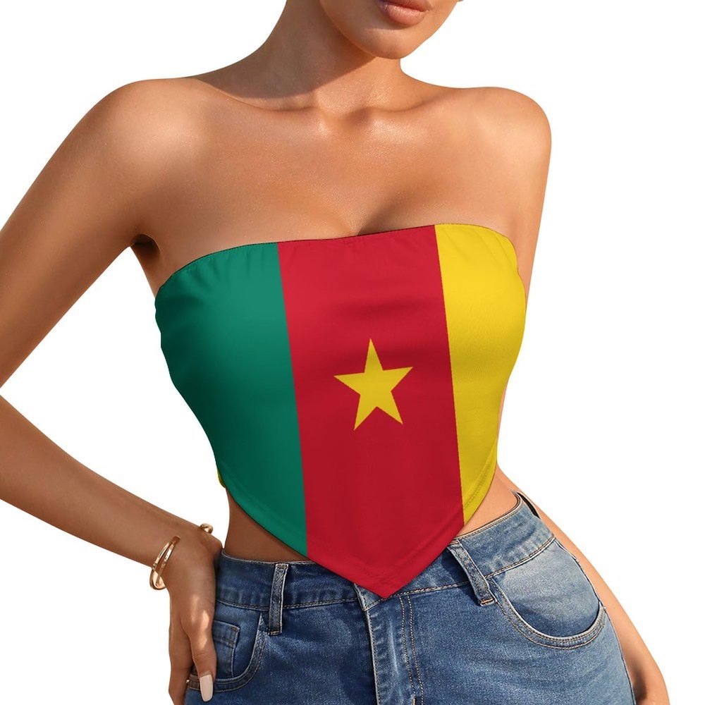 Linkasi Cameroon Flag Women's Sexy Open Back Thong Bikini Tie Sides Bottom Triangle Bikini Swimsuit