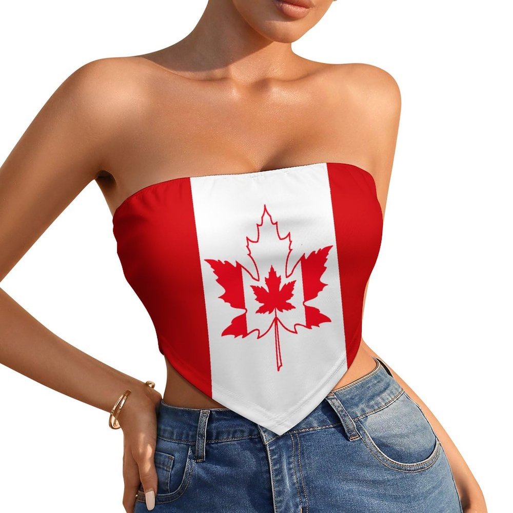 Linkasi Canadian Flag Women's Sexy Open Back Thong Bikini Tie Sides Bottom Triangle Bikini Swimsuit