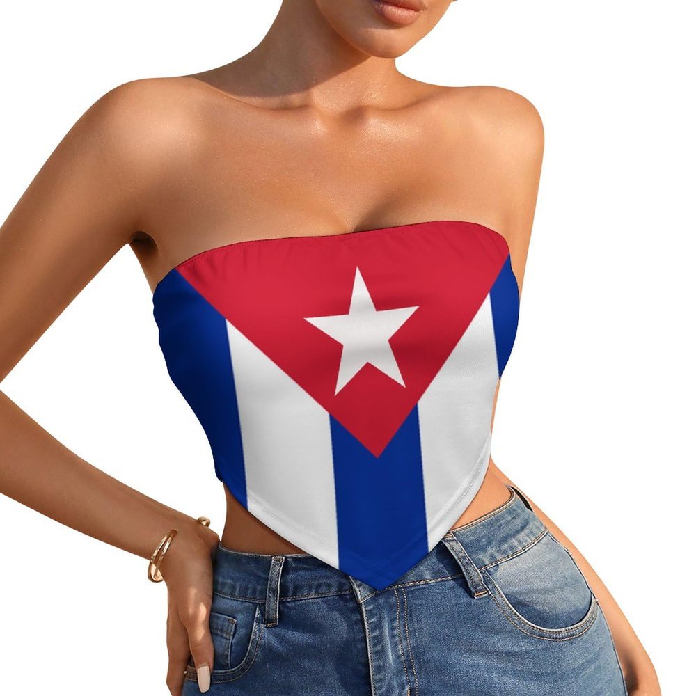 Linkasi Cuban Flag Women's Sexy Open Back Thong Bikini Tie Sides Bottom Triangle Bikini Swimsuit