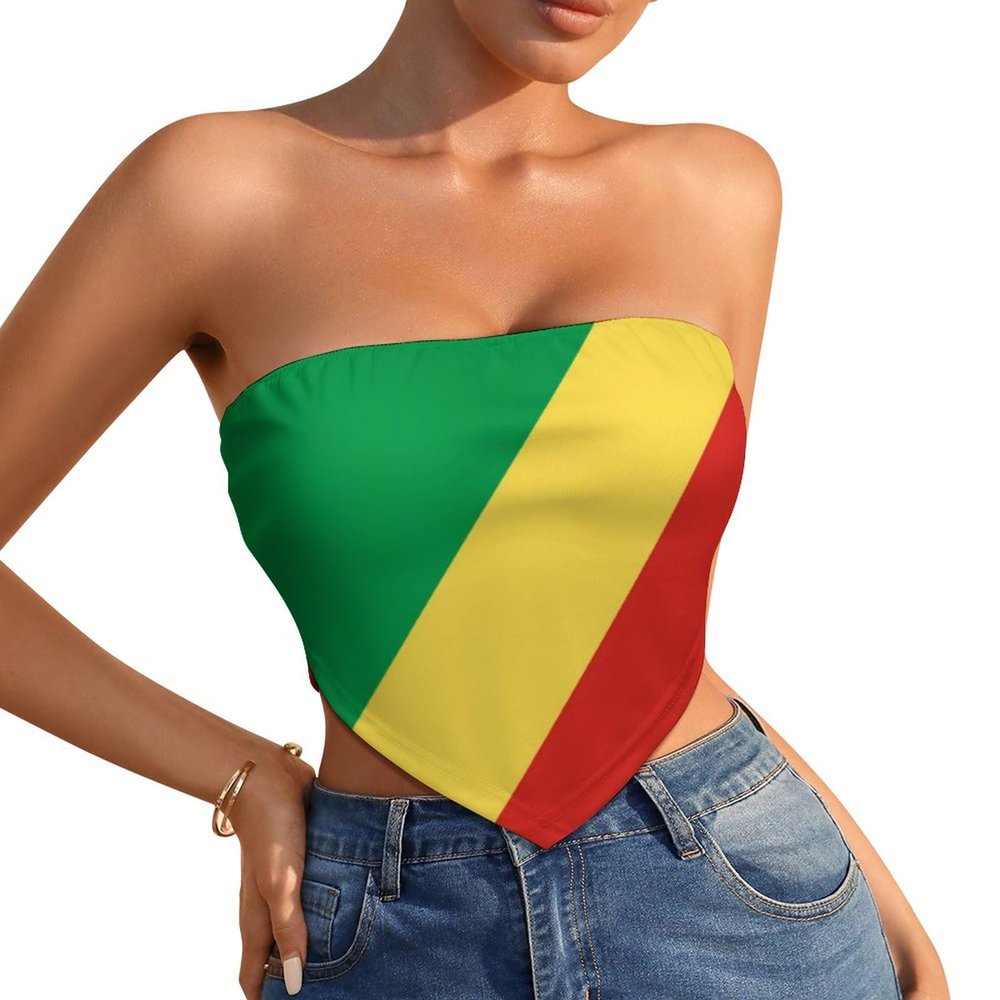 Linkasi Congo Flag Women's Sexy Open Back Thong Bikini Tie Sides Bottom Triangle Bikini Swimsuit