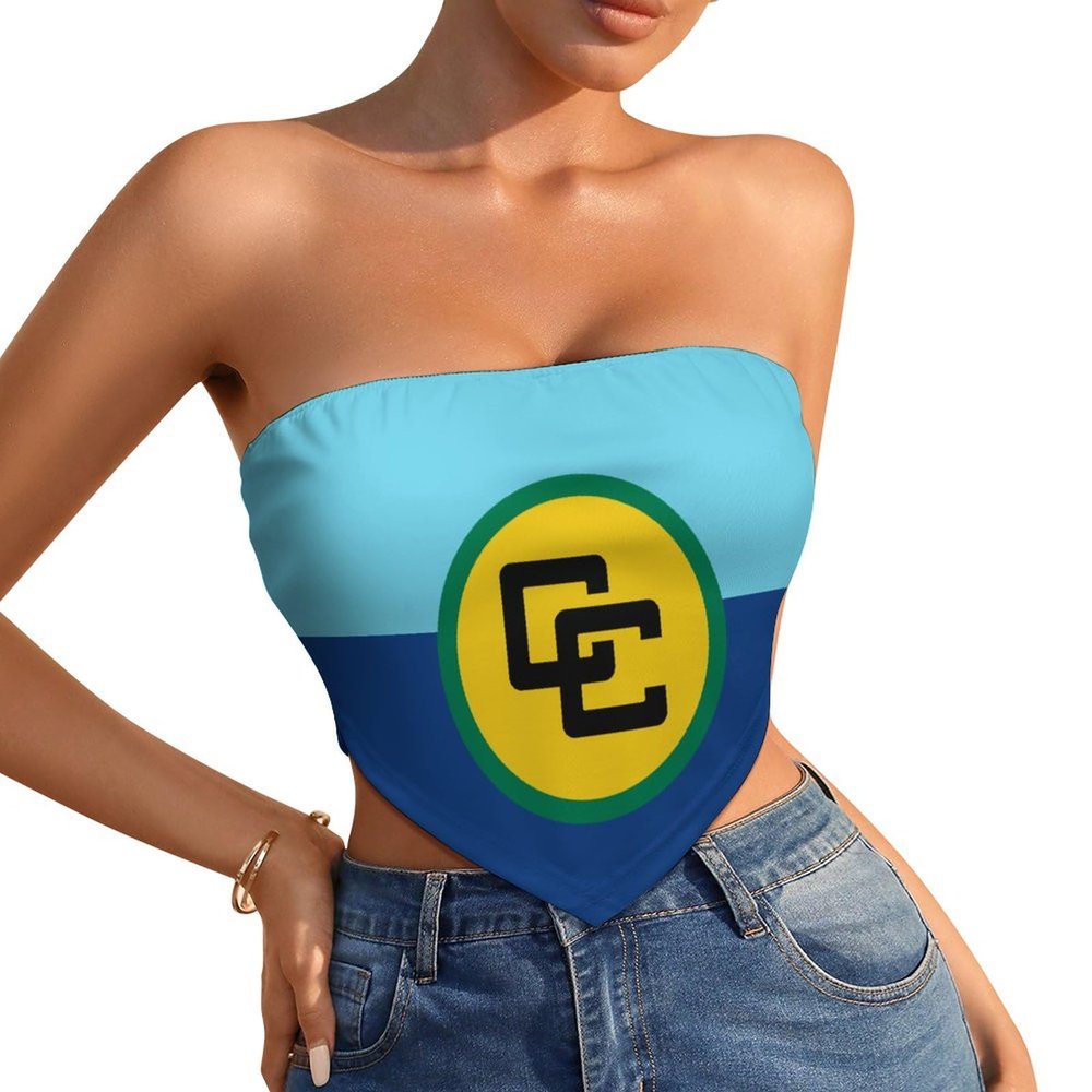 Linkasi Caribbean Community Flag Women's Sexy Open Back Thong Bikini Tie Sides Bottom Triangle Bikini Swimsuit