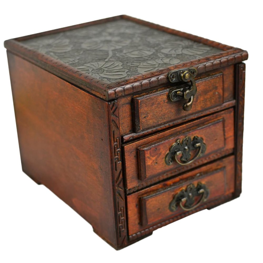 ARTIBETTER Antique Jewelry Box Woman Necklace Jewelry Organizer Trays for Drawers Decorative Storage Boxes Earring Storage Case Ring Necklace Wood