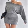 Women's Dresses Space Dye Drop Shoulder Solid Dress Dress for Women (Color : Gray, Size : Medium) view 2