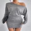 Women's Dresses Space Dye Drop Shoulder Solid Dress Dress for Women (Color : Gray, Size : Medium) view 4