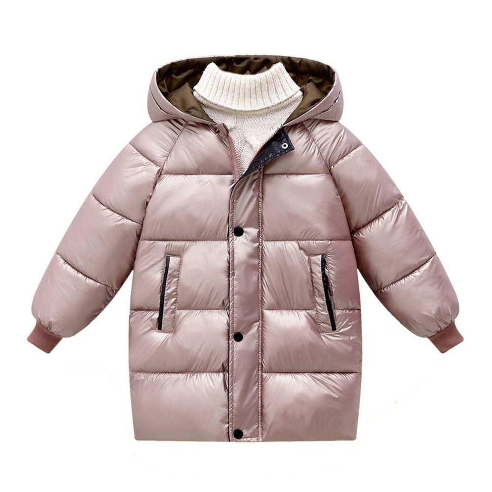 Ikevan Kids Girls Long Thicken Jacket Girls Boys Outerwear Snow Jacket Laminated Bubble Kids Coat with Hoodie (Pink, 3-4 Years)