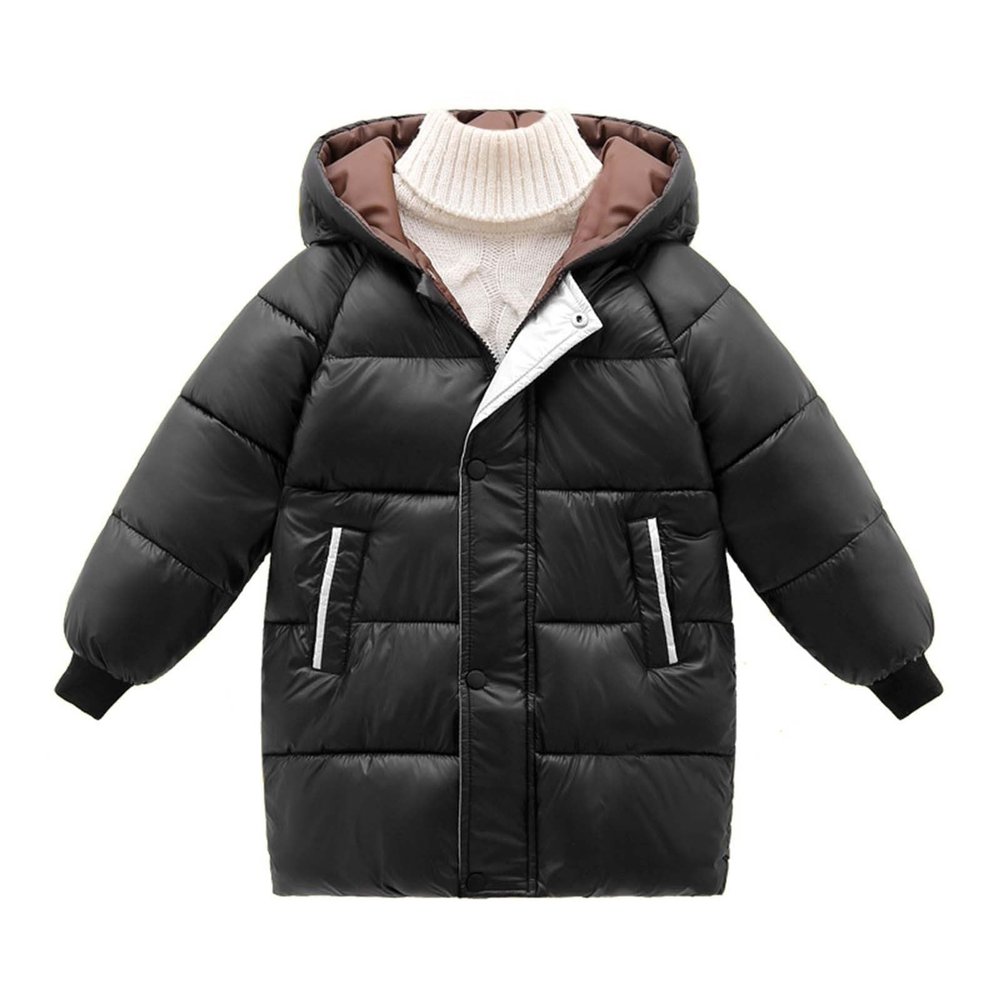 Ikevan Kids Girls Long Thicken Jacket Girls Boys Outerwear Snow Jacket Laminated Bubble Kids Coat with (Black, 4-5 Years)