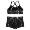 Jugaoge Kids Girls 2 Piece Ballet Dance Outfit Shiny Tank Top and Booty Shorts Gymnastics Leotard Gym Workout Black 5-6 Years view 4