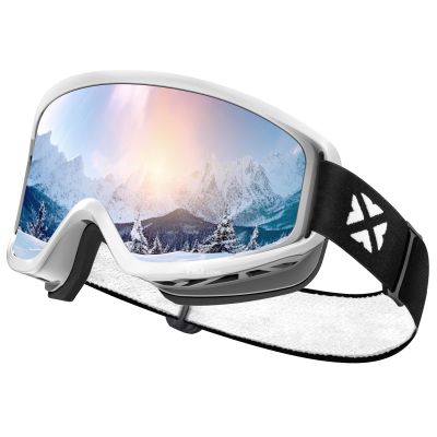 MAXJULI Ski Goggles Snow Snowboard Goggles for Men Women Anti-Fog HD Lens M7 (White Frame+8.31% VLT Silver Len)