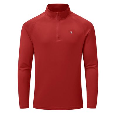 BASUDAM Men's Workout Shirts Quick Dry UPF 50+ Sun Protection Long Sleeve Quarter Zip Pullover Athletic T-Shirts Red XXL