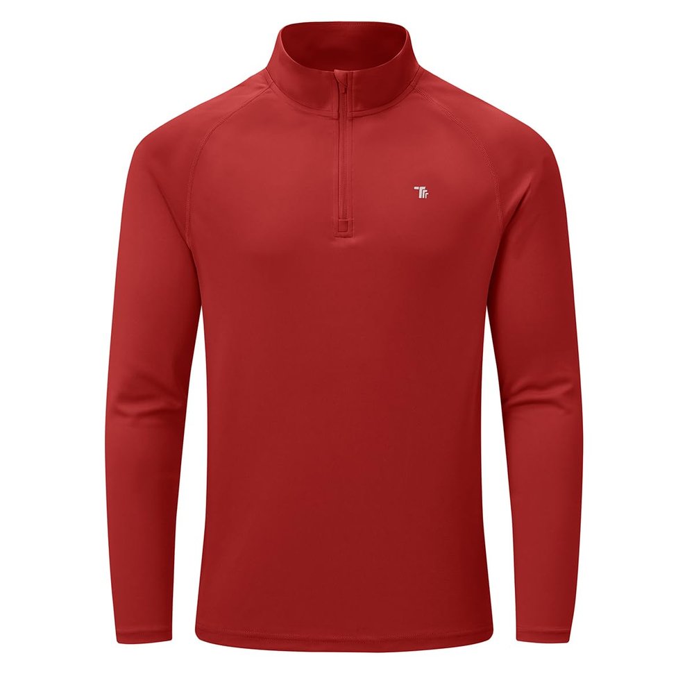BASUDAM Men's Workout Shirts Quick Dry UPF 50+ Sun Protection Long Sleeve Quarter Zip Pullover Athletic T-Shirts Red XXL