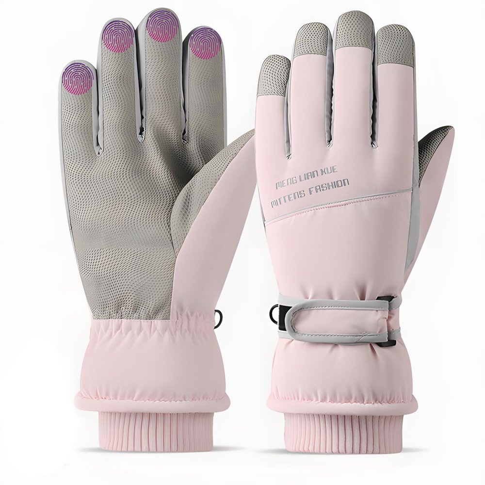 DONBAO Winter Women Ski Gloves, Waterproof Touch Screen Snow Gloves, Warm Windproof Snowboard for Skiing Hiking Cycling (Pink)