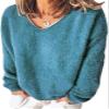 Akivide Long Sleeve Fuzzy Fleece Pullover Sweater for Women Trendy Oversized V Neck Sherpa Warm Top Fall Winter Clothes