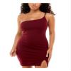 B Darlin Womens Burgundy Stretch Slitted Zippered Scuba Crepe Sleeveless Asymmetrical Neckline Short Party Body Con Dress 1 view 1